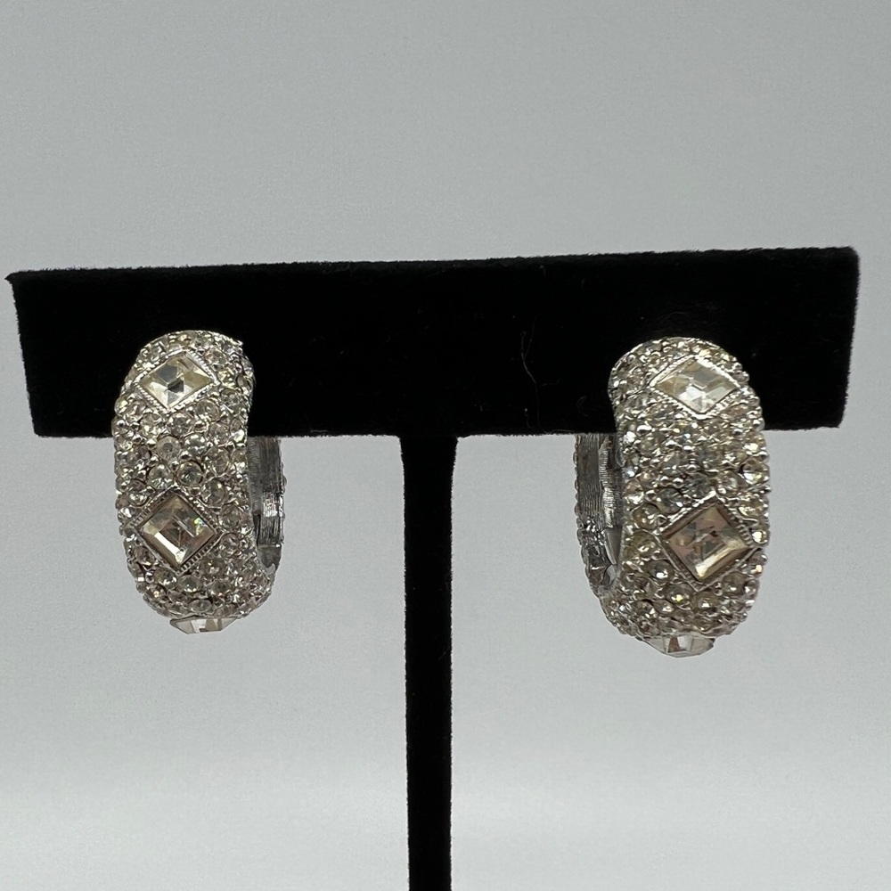 Silver & Rhinestone Loop Earrings - image 1